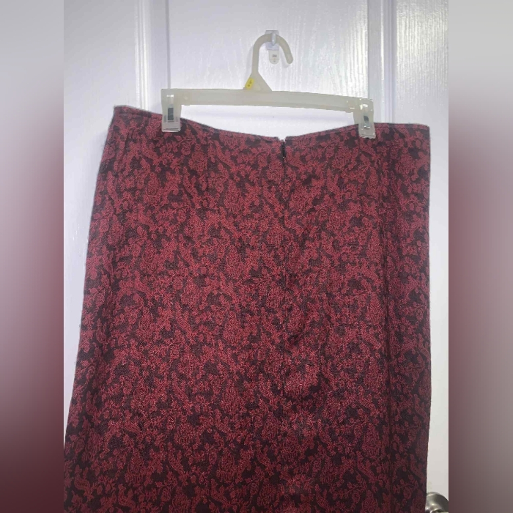 Christopher & Banks Elegant Black Burgundy Floral Maxi Skirt Fringe - Picture 4 of 6